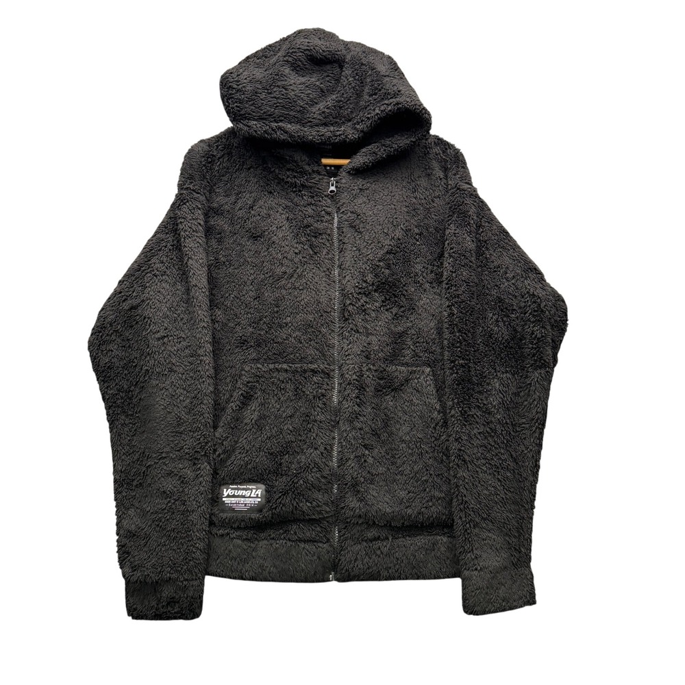 YoungLA Sherpa Full Zip Hoodie Mens Medium Black Long Sleeve Fleece Outdoor